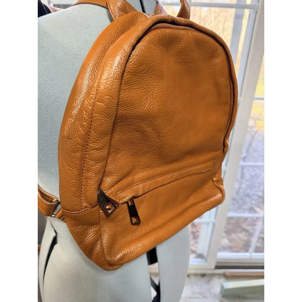 Clark & Madison Mini Leather Backpack Butterscotch Pebbled Zipper Tan City Chic